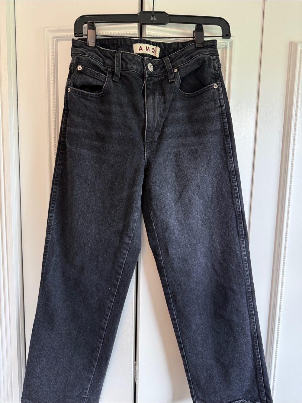 AMO Black High-Rise Straight-Leg Jeans